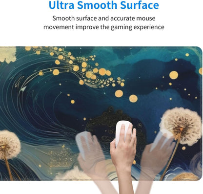 Gaming Mouse Pad, Large Non-Slip Rubber Base Mousepad, Keyboard Mouse Mat, Desk Pad with Stitched Edges, 31.5x11.8inch, Abstract Dandelion