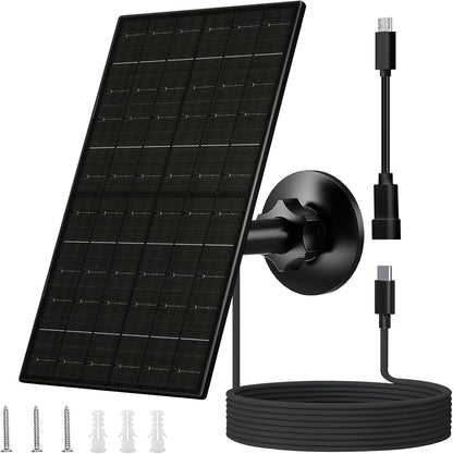 FUTUREZEN 6W Solar Panel for Security Camera Outdoor, 5V USB/USB-C Solar Charger Compatible with Rechargeable Battery Cameras, IP66 Waterproof, 360° Adjustable Mount, 9.8ft Cable (1 Pack, Black)