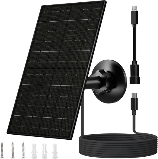 FUTUREZEN 6W Solar Panel for Security Camera Outdoor, 5V USB/USB-C Solar Charger Compatible with Rechargeable Battery Cameras, IP66 Waterproof, 360° Adjustable Mount, 9.8ft Cable (1 Pack, Black)
