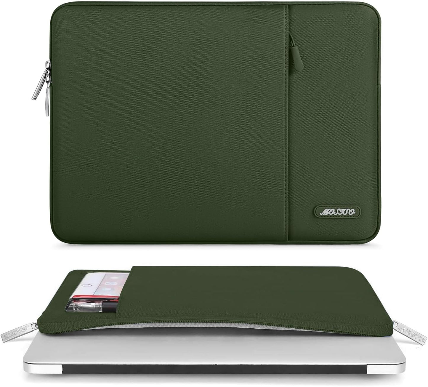 MOSISO Laptop Case 13.3 inch, 13-13.3 inch Laptop Sleeve Compatible with MacBook Air/Pro 13 / Pro 14, HP Dell ASUS Lenovo Notebook, Polyester Vertical Computer Sleeve Bag with Pocket, Army Green
