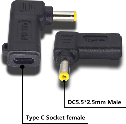 90W PD USB C to DC5525 Power Converter Type to DC 5525 Laptop Charging Adapter 19V 4A Type C Female to DC 5.5 x 2.5mm Male Power Adapter for Studio and Travel [PD-5525]