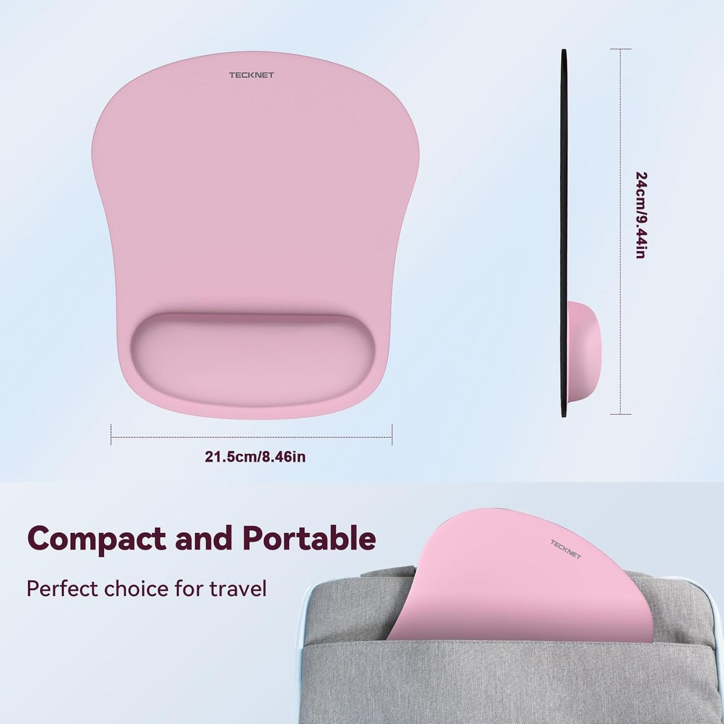 TECKNET 2 Pack Mouse Pad with Wrist Support, Ergonomic Gaming Mouse Pad Pain Relief, Portable Comfortable Mousepad for Computer, Laptop, Office, Home Non-Slip Base, Waterproof Surface - Pink