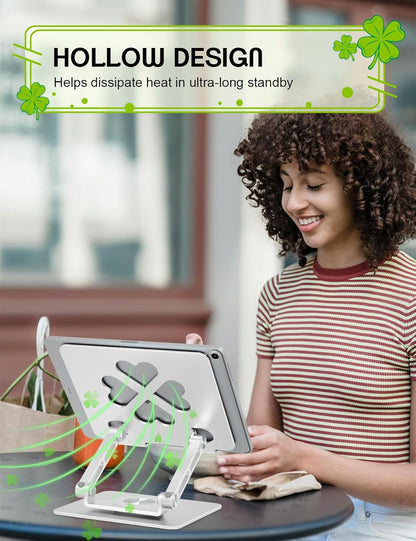 Tablet Stand for iPad,360° Rotating Desktop Holder - Aluminum Adjustable & Foldable Desk Holder for iPad Pro 12.9/11,Air 10.9,Samsung Tab S9,Portable Home/Office,Gift for Mom,Teens,Silver