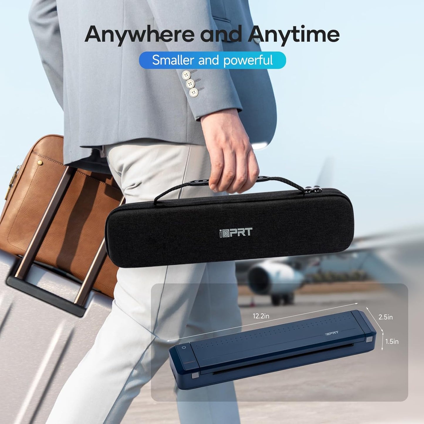 iDPRT Portable-Printer Wireless for Travel, 300DPI Inkless Thermal Small Printers for Home Use, Office, Vehicles, Mobile Bluetooth Printer Supports 8.5" x 11" US Letter, for Smartphone & PC,Blue