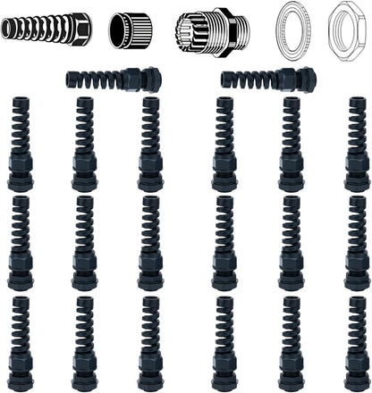 10 Pack Black Nylon Cable Gland, NPT 1/2" Thread, Made of PA66 Material, High Wear Resistance and Chemical Resistance (Black, PG9(20Pcs))