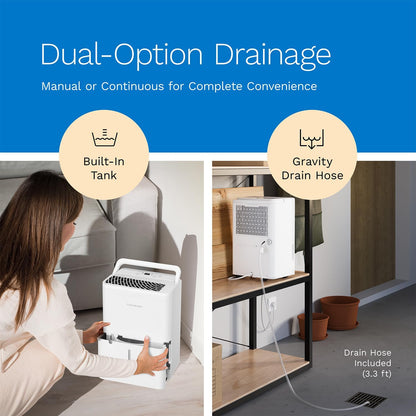 hOmeLabs 8 Pint Wi-Fi Dehumidifier for up to 1,800 Sq Ft Rooms (MAX 24 Pint at 95°F, 90% RH) – Ultra Quiet, Compact Design with Smart Controls and Drain Hose