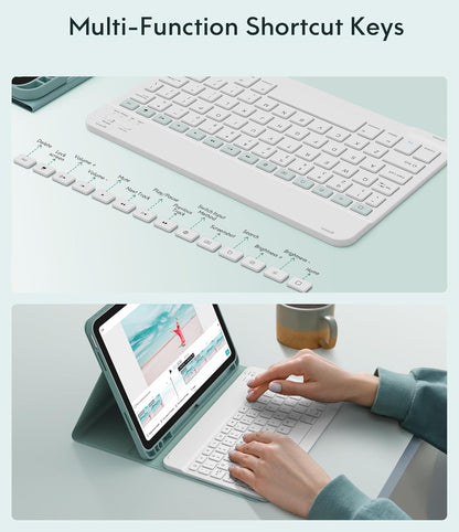 CHESONA Keyboard Case for iPad (A16) 11th/10th Generation (2025/2022), Detachable Wireless Keyboard, Stand Folio Keyboard Cover with Pencil Holder, Thin & Light (Lake Blue)