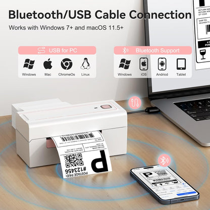 Bluetooth Thermal Shipping Label Printer, Wireless 4x6 Shipping Label Printer for Packages, High-Speed Thermal Printer Compatible with Android, iOS & Windows for Amazon, Ebay, Shopify, USPS