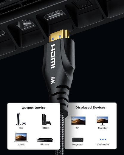 8K Short HDMI Cable 3.3FT - Certified Ultra High Speed HDMI Cable,48Gbps,8K 60hz,4K 120hz,Braided,eARC - Compatible for HDTV,PS5,PS4,Blu-ray