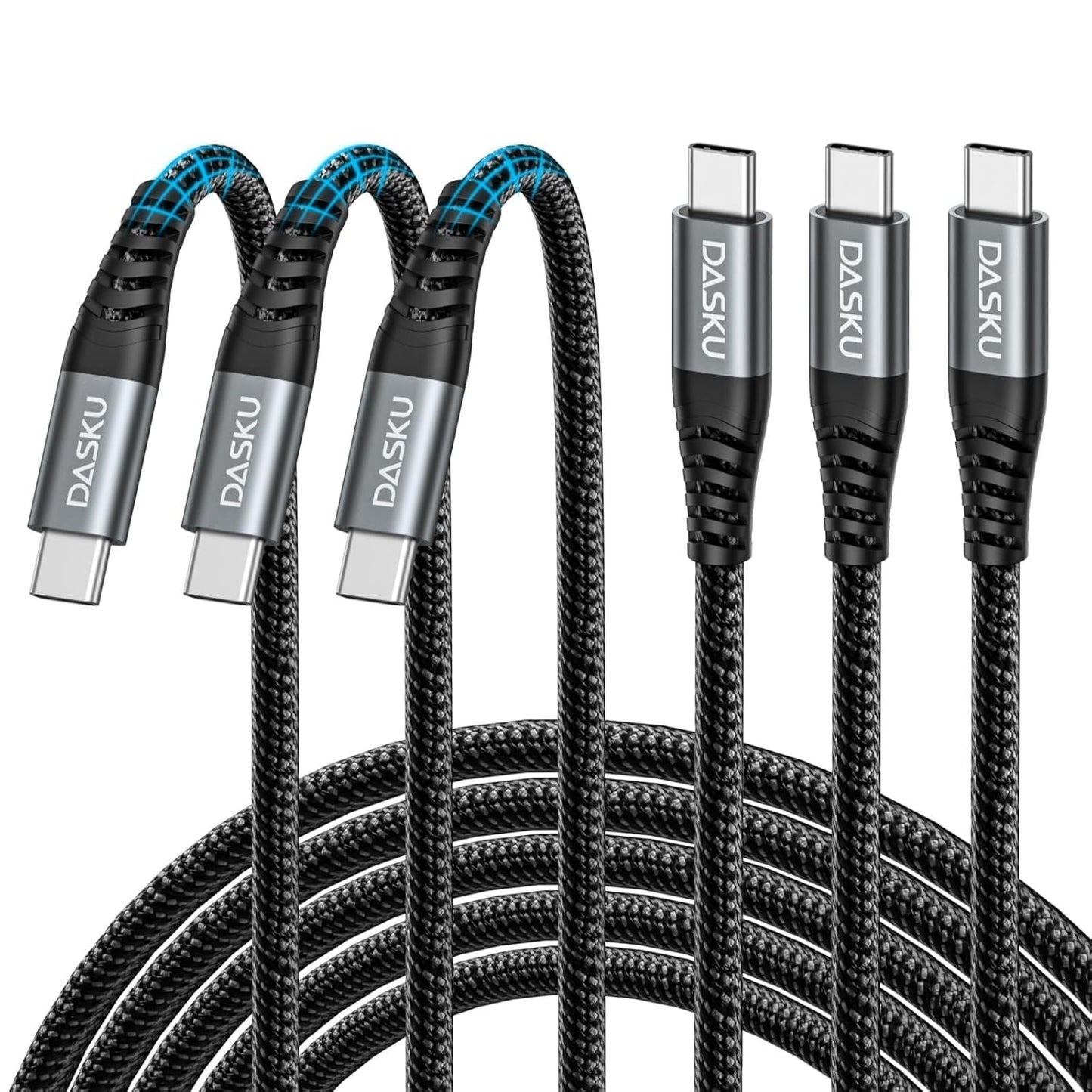 Dasku USB C to USB C Charging Cable (Type C to C, Black, 3FT+3FT+3FT)