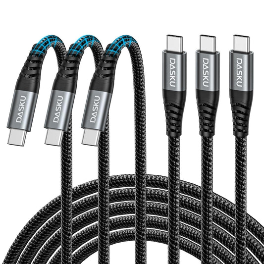 Dasku USB C to USB C Charging Cable (Type C to C, Black, 3FT+3FT+3FT)