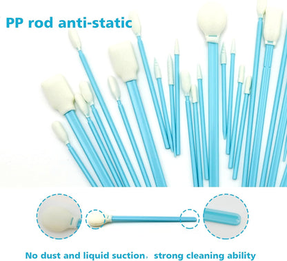 Lint-Free Foam Swab Sticks (9 Types 33 Pcs), Foam Tip Cleaning Swab Kit for Optical Instruments, Camera Lenses, Electronic Equipment, Car Detailing, Inkjet Printer Print Heads