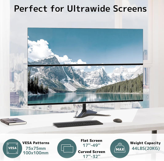 Dual Monitor Stand Heavy Duty - 17-49 inch Freestanding Vertical Dual Monitor Arm, Adjustable Stacked Double Monitor Desk Mount, Max Load 44 lbs (per Screen), VESA 75/100 mm, Black