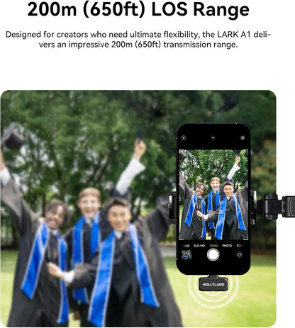 Hollyland Lark A1 Wireless Microphone for iPhone 15/16 & Android, 48kHz/24-bit, 3-Level Intelligent Noise Cancel, Magnetic Mini Microphone for YouTube, Podcast, Vlogging (Black, 2TX + USB-C RX)