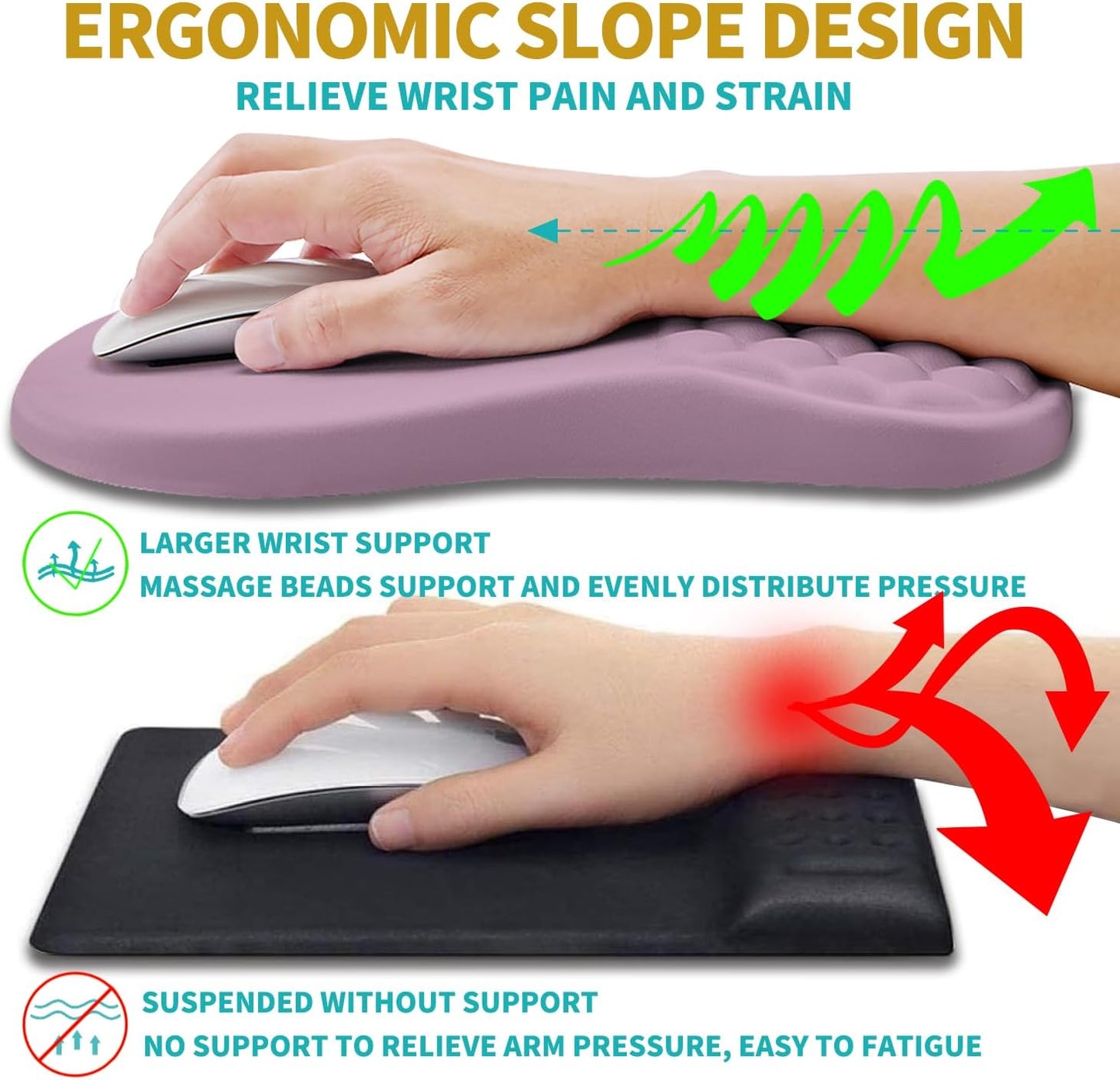 Hokafenle 2 in 1 Ergonomic Mouse Pad Wrist Support & Wrist Rest for Computer Keyboard Set, with Relieve Carpal Tunnel Pain Massage Bulge and Full Memory Gel Design (2In1 Set, Purple)