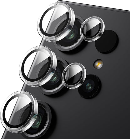 WSKEN for Samsung Galaxy S24 Ultra Camera Lens Protector, Ultra Thin Scratch Resistant 9H Tempered Glass with Aluminum Metal Circle Camera Screen Protector Cover Accessories, Clear