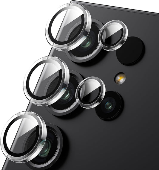 WSKEN for Samsung Galaxy S24 Ultra Camera Lens Protector, Ultra Thin Scratch Resistant 9H Tempered Glass with Aluminum Metal Circle Camera Screen Protector Cover Accessories, Clear