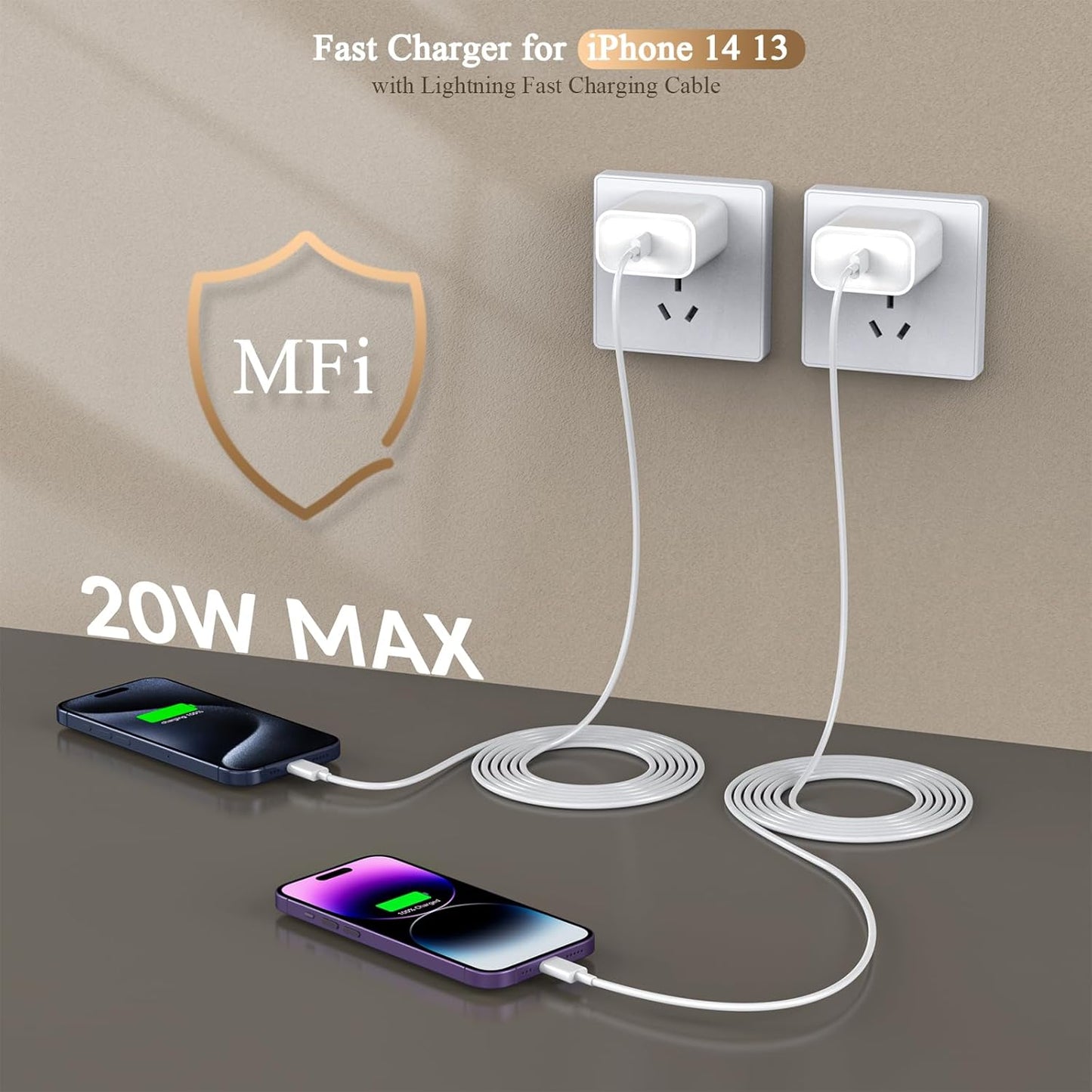 [Apple MFi Certified]10FT Fast iPhone Charger,Extra Long Apple Charger Fast Charging 2Pack 20W USB C Charger Block Plug + 10Foot Lightning Cable Cord for iPhone 14/Pro/Pro Max/Plus/13/12/11/XS/XR/X/SE
