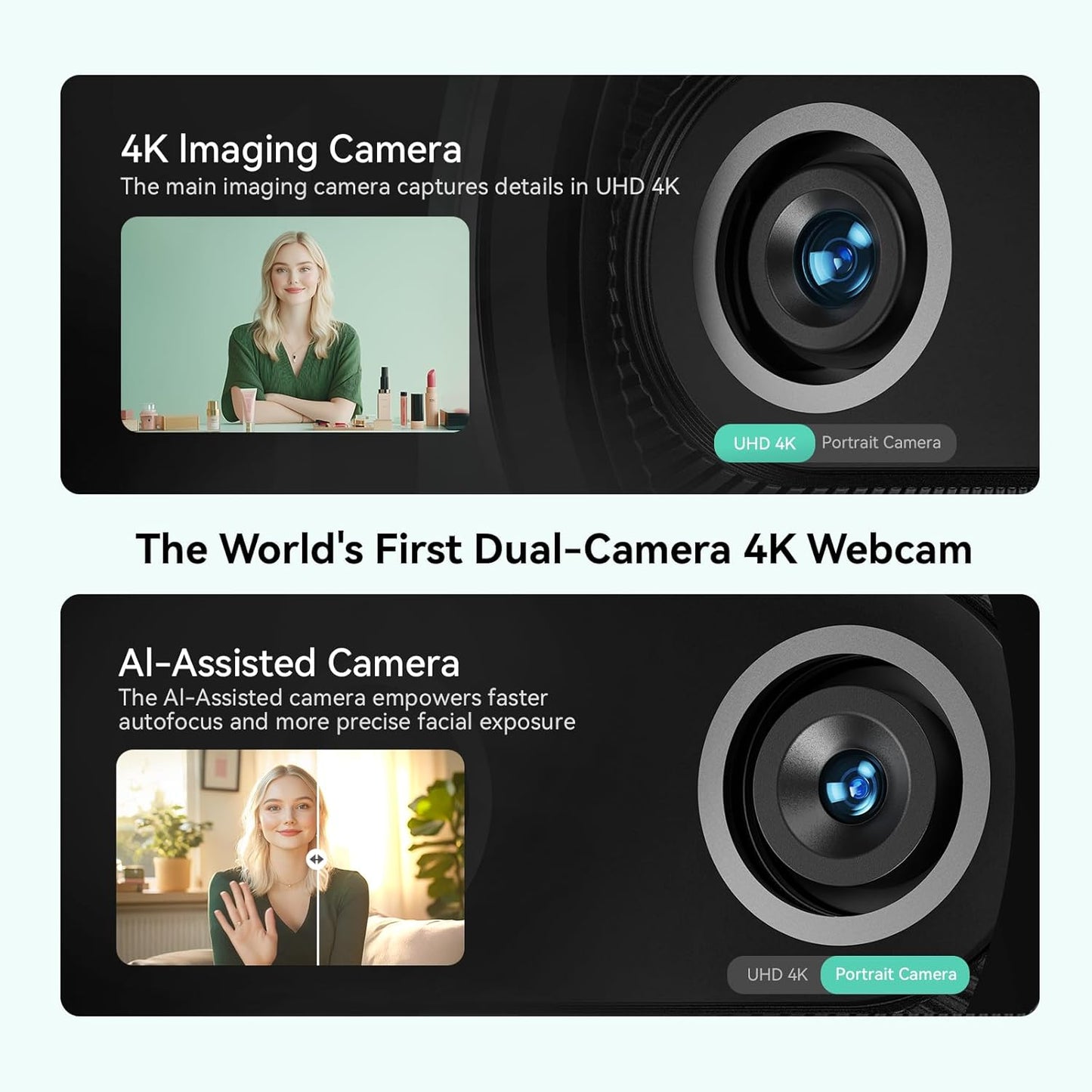 EMEET Piko+ Webcam 4K, World's 1st Dual-Camera AI-Powered 4K Webcam, 1/2.55'' Sony Sensor, 3 Mics&3 Sound Modes, Panda Magnetic Privacy Cover, USB C-C&C-A, Ideal for Livestreamers and Content Creators