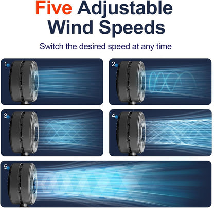 Blows Cold Air Portable Handheld Fan with Stand & Lanyard, 5000mAh USB-C Rechargeable Battery, 12H/5-Speed LED Display Mini Fan for Travel Beach Cruise Concerts Outdoor Events(Black)