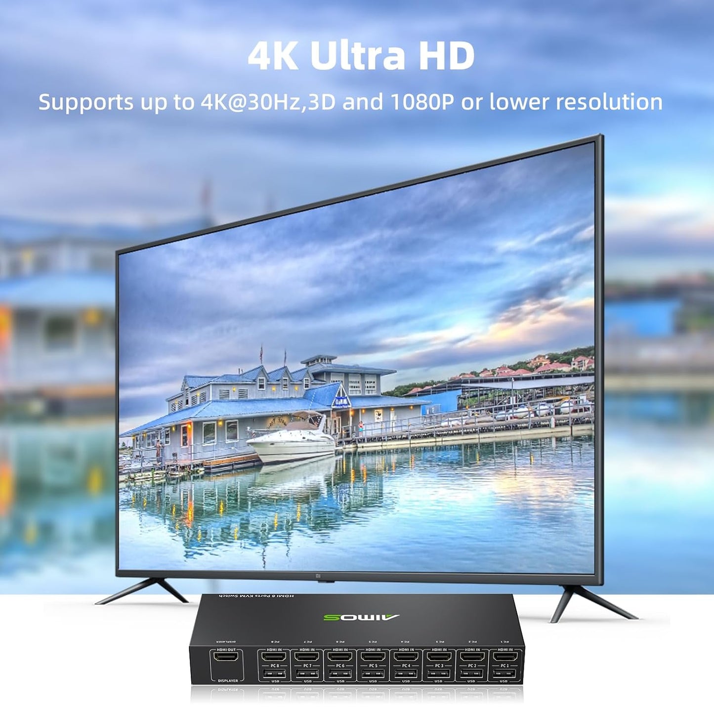 HDMI KVM Switch 1 Monitor 8 Computers 4K@30Hz, 8 Port HDMI KVM Switches for 8 Computers Share 1 Monitor Keyboard and Mouse, Support Hotkey Switch, Remote Control and 8 USB Cables Included