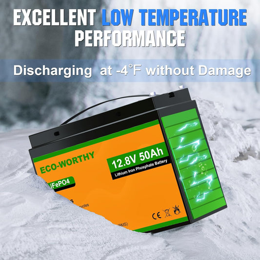 ECO-WORTHY 12V 50Ah Trolling Motor LiFePO4 Lithium Battery with BMS, 3000~15000 Times in Deep Cycle, for 30~50lb Trolling Motor, Travel Trailer, RV, Marine, Solar, Power Wheel Chair