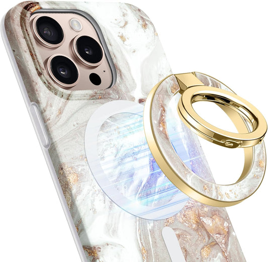 GVIEWIN Magnetic Phone Ring Holder, Compatible with MagSafe Phone Grip with Adjustable Stand, Magnet Phone Ring Kickstand for iPhone 16 Pro Max/Plus/15/14/13/12 Series/Other Phones (Pearlescent)