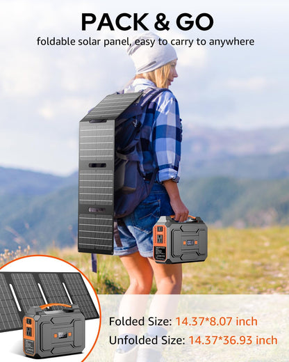 Solar Powered Generator 200W Peak/100W Rated, Portable Solar Generator Power Station with Solar Panels 40W Included, 146Wh Solar Power Bank with AC Outlet 110V for Home Use Camping Outdoor Adventure