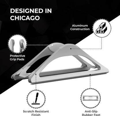 HumanCentric Vertical Laptop Stand for Desks in Silver Color, Upright Adjustable Holder to Dock Apple MacBook, MacBook Pro, and Other Laptops to Organize Work & Home Office, Automatic Grip