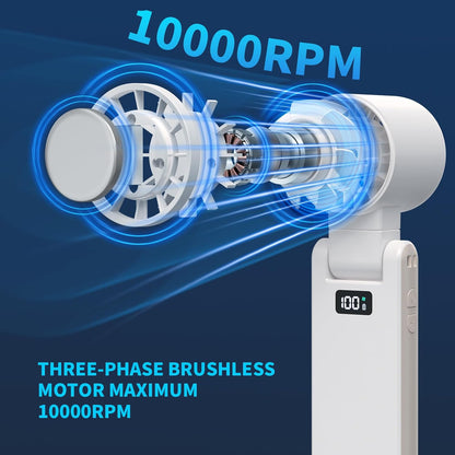 OTPEIR Portable Handheld Turbo Fan with Cooling Tech, Digital Display, 100-Speed Control, Rechargeable 4-in-1 Personal Fan for Travel, Outdoor, Office (White)