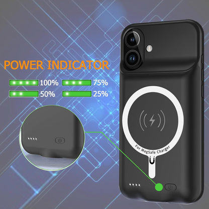 Battery Case for iPhone 16, Upgraded 10000mAh Ultra-Slim Rechargeable Portable Extended Battery Pack Support Qi Wireless Charging Case Compatible with iPhone 16 (6.1 inch) Charger Case Cover(Black)