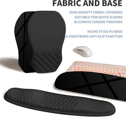 2-in-1 Ergonomic Set, Wave Keyboard Wrist Rest and Massage Slope Mouse Pad Wrist Support, Rebound Memory Foam for Relieve Carpal Tunnel Syndrome and Wrist Pain (Black)