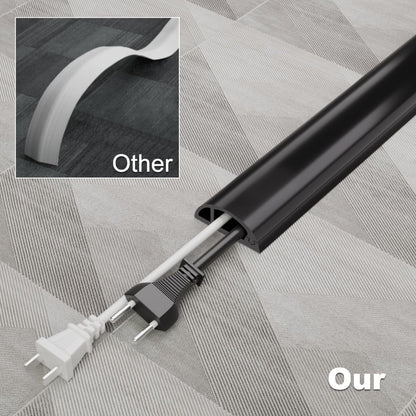 6FT Side-Open Extension Cord Covers for Wires on Floor,Silicone Power Cable Protector Cord Hider Management Strip,Hide Electric Wire on Carpet,Chord Runner Protective Safety Wiremold,Black