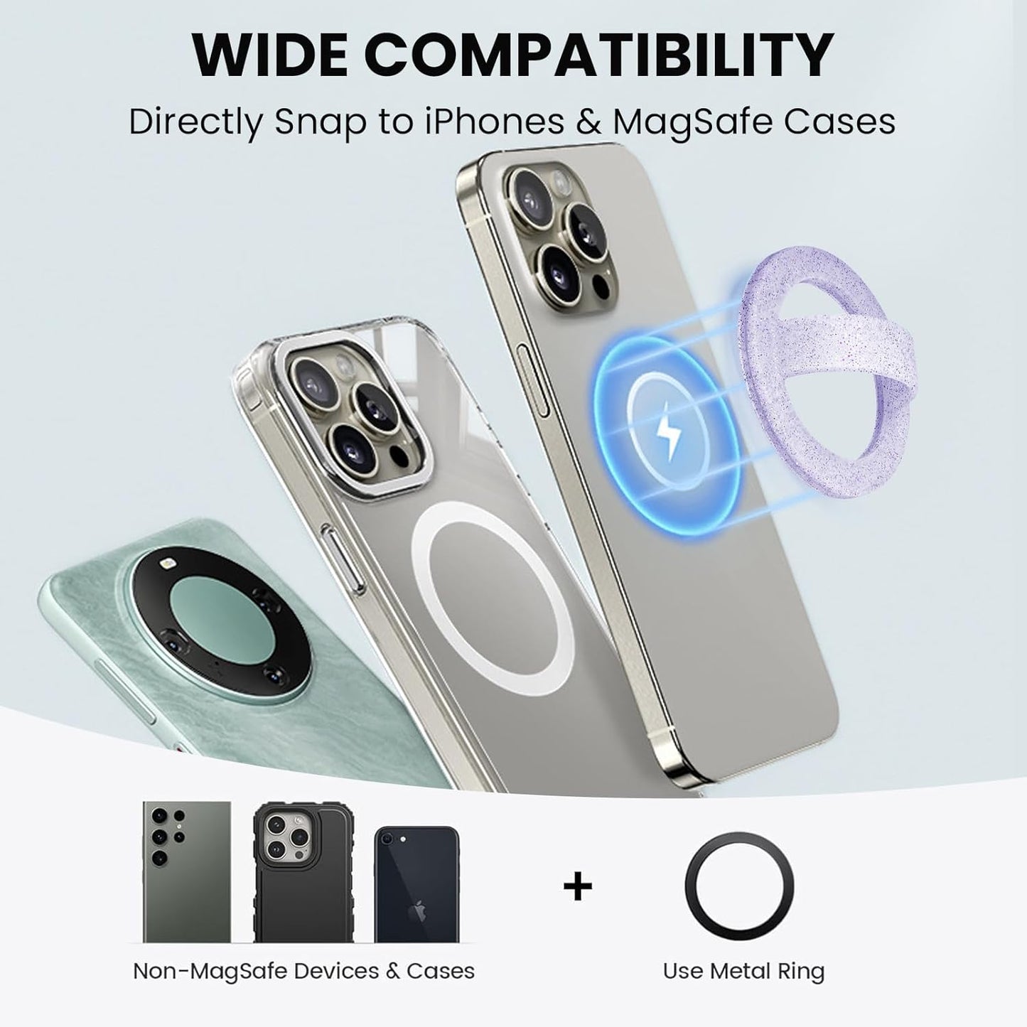 Magnetic Silicone Ring Grip Phone Holder, Loop Grip Phone Holder,Magnetic Phone Loop,Magsafe Phone Grip,Compatible with Magsafe for iPhone 16/15/14/13/12 Series (Purple Sparkle)