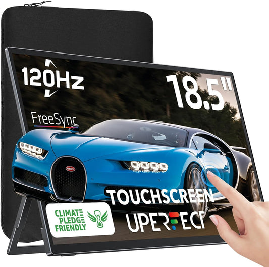 UPERFECT Portable Monitor 18.5-inch 120HZ Touchscreen 100% sRGB w/VESA & Stand 180° Adjustable Ultra-Slim & Lightweight Frameless FHD FreeSync IPS HDR Gaming Display, Travel Second Monitor for Laptop
