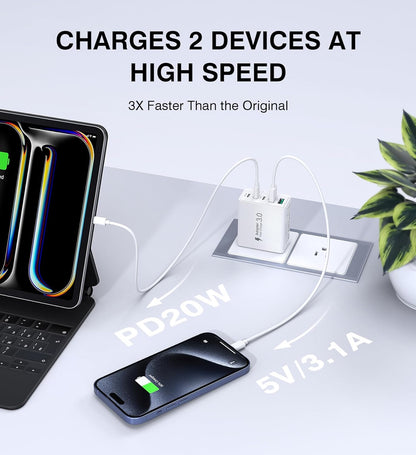 50W USB C Charger Block, 2-Pack Wall Fast Charge Cube Powered Multi-Port Plug Power Adapter Type C Brick for iPhone 16 15/15 Pro Max/14/14 Pro Max/13/13 Pro Max/12/12 Pro iPad, Motorola, LG, Huawei