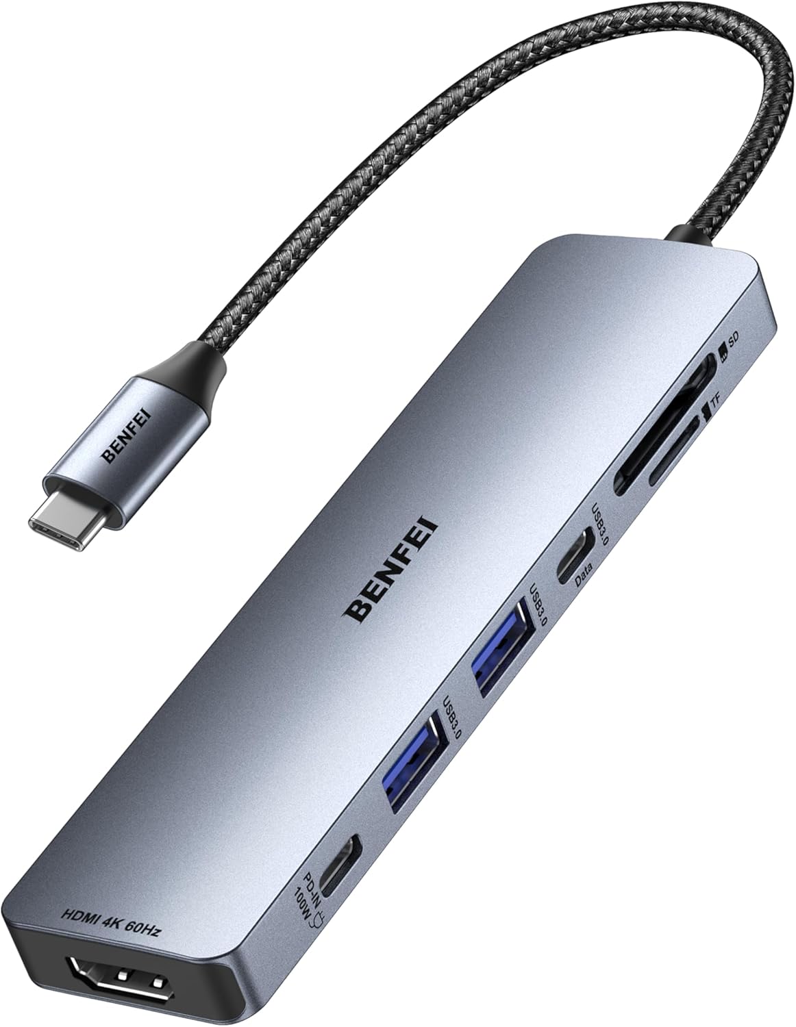 BENFEI 7-in-1 USB C Hub with HDMI(4K@60Hz), 2 USB-A, 1 USB-C Data, 100W Charge, SD/TF Card Reader, Silicone Tangle-Free Cable Compatible with MacBook Pro/Air, iPad Pro, iMac, iPhone 15 Pro/Pro Max