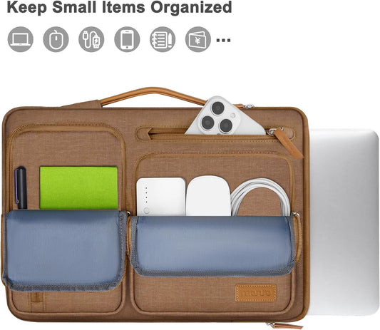 MOSISO 360 Protective Laptop Case 13.3 inch, 13-13.3 inch Laptop Sleeve Compatible with MacBook Air/Pro 13 / Pro 14,HP Dell Acer ASUS,Side Open Carrying Case with 4 Zipper Pockets&Handle, Mocha