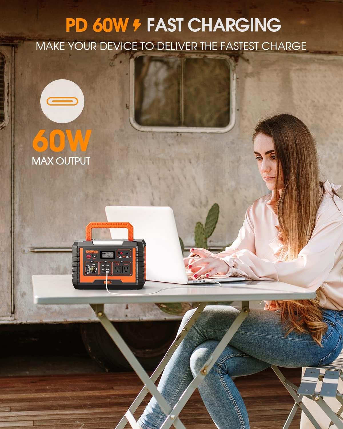 EBL Portable Power Station 1000W, Camping Solar Generator 270000mAh with 110V AC Outlet, PD 60W Fast Charging For Home Camping Emergency Backup