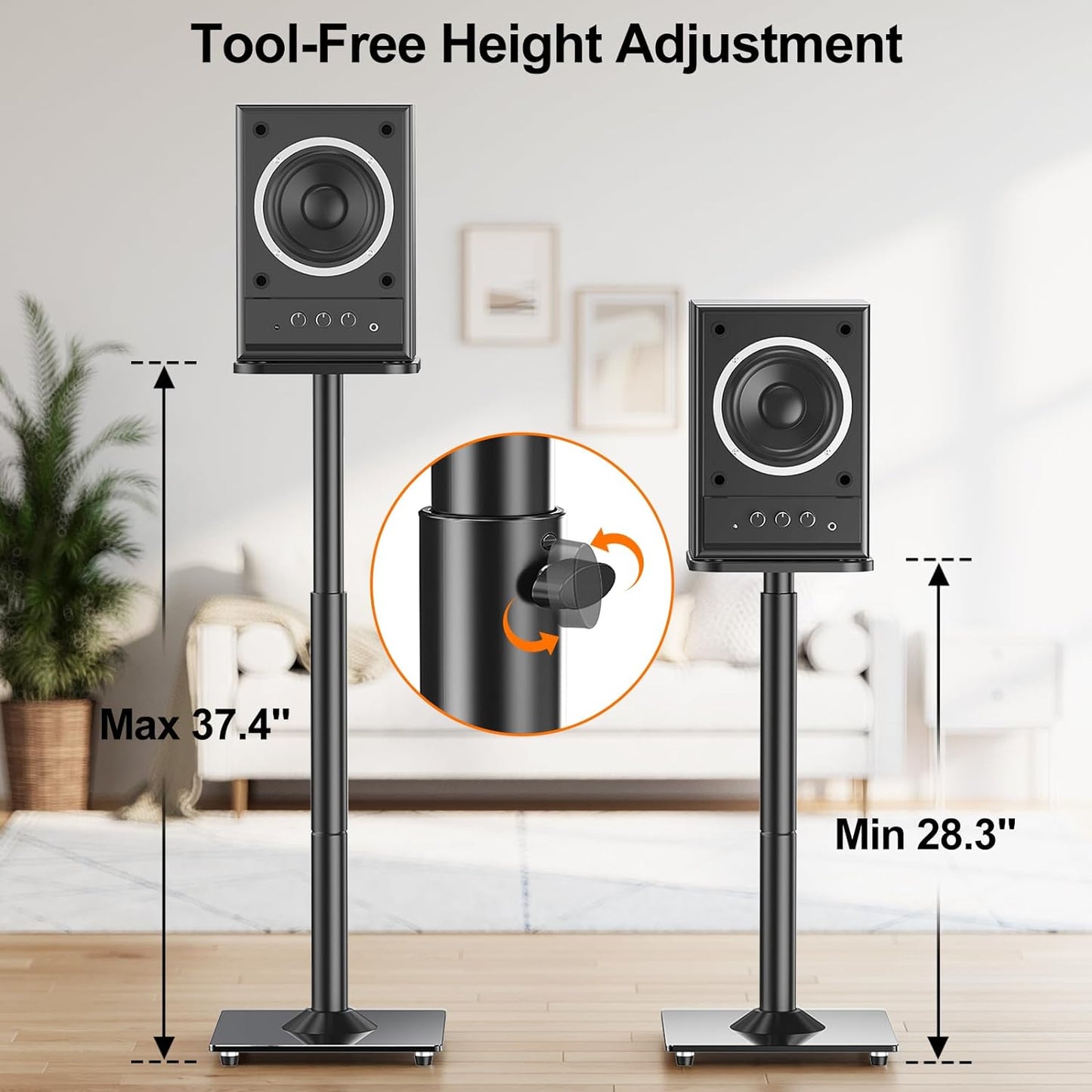 ELIVED Universal Speaker Stands Height Adjustable 28"-37.4", Bookshelf Speaker Stand Pair for Satellite Studio Large Speakers Up to 22 lbs, Surround Sound Speaker Stand with Cable Management, Black