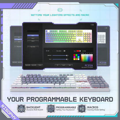 Wireless Mechanical Keyboard, Triple Mode 2.4G/USB-C/Bluetooth Gaming Keyboard, 104 Keys Programmable, Customize RGB Backlit, Red Switch, Bicolor PBT Keycaps, Rechargeable Wired for Laptop PC