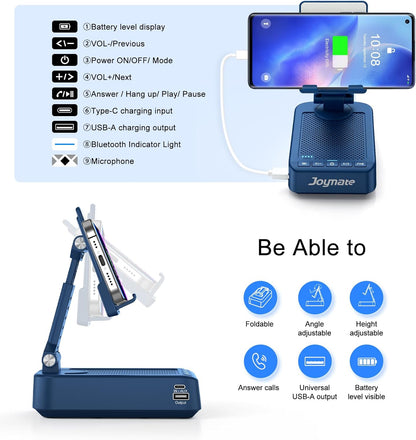Gifts for Men Women, Bluetooth Speaker Phone Stand with Charging Function 360° Rotable Adjustable Cell Phone Holder HD Surround Sound for Desk Fits All Phones,Tablet (Blue)
