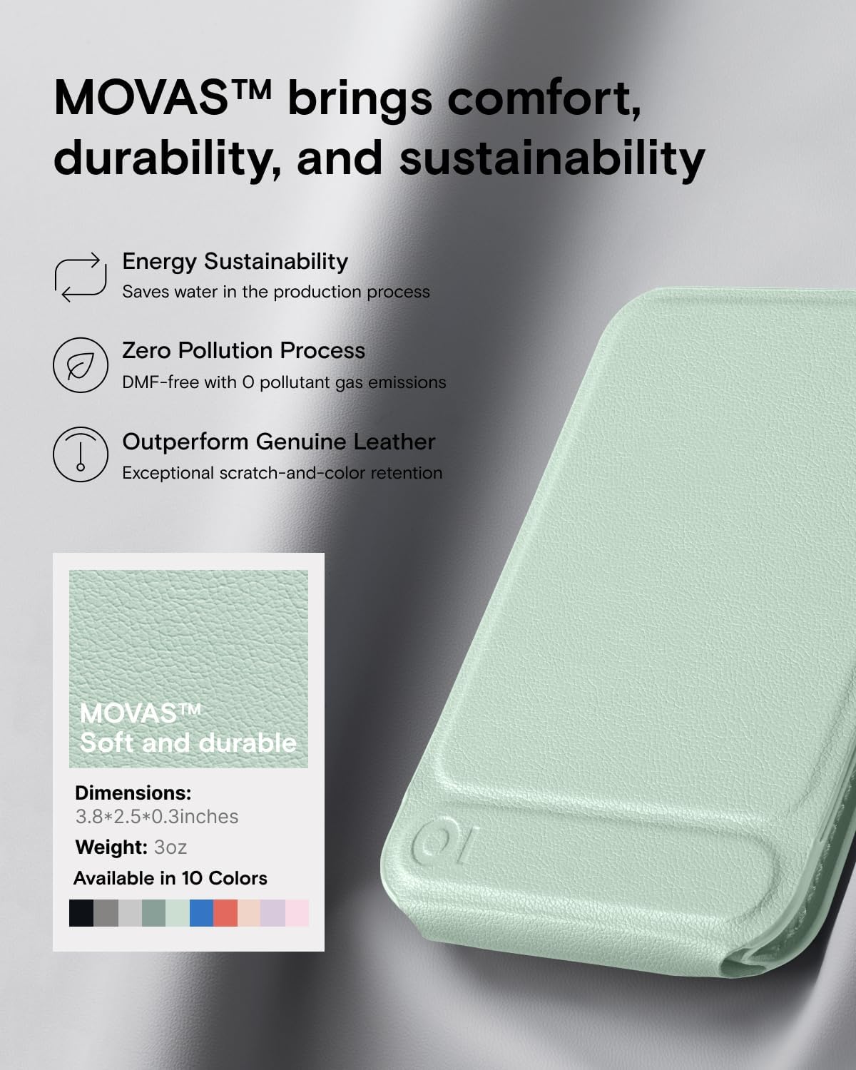 MOFT Phone Stand, Magnetic Phone Tripod Stand Stain-Resistant MOVAS Leather & Angle Adjustment & Strong Magnets Tripod for iPhone 16/15/14/13/12 (Included Metal Ring)-Peppermint