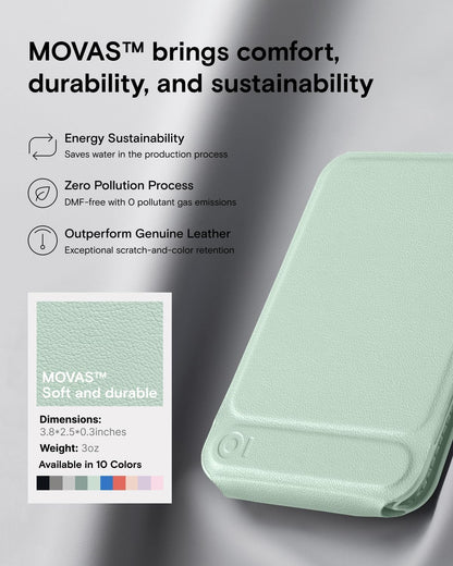 MOFT Phone Stand, Magnetic Phone Tripod Stand Stain-Resistant MOVAS Leather & Angle Adjustment & Strong Magnets Tripod for iPhone 16/15/14/13/12 (Included Metal Ring)-Peppermint