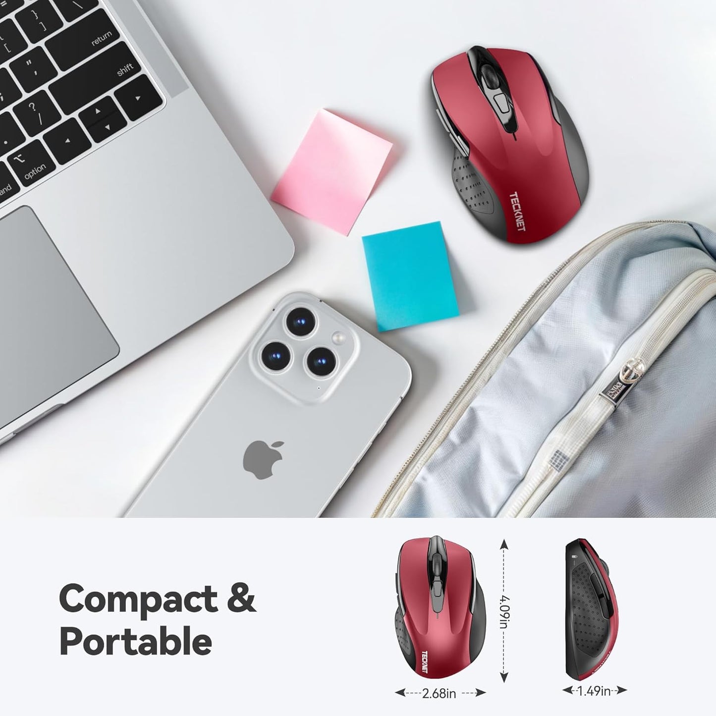 TECKNET Wireless Mouse, 2.4G Ergonomic Optical Mouse, Computer Mouse for Laptop, PC, Computer, Chromebook, Notebook, 6 Buttons, 24 Months Battery Life, 4000 DPI, 6 Adjustment Levels