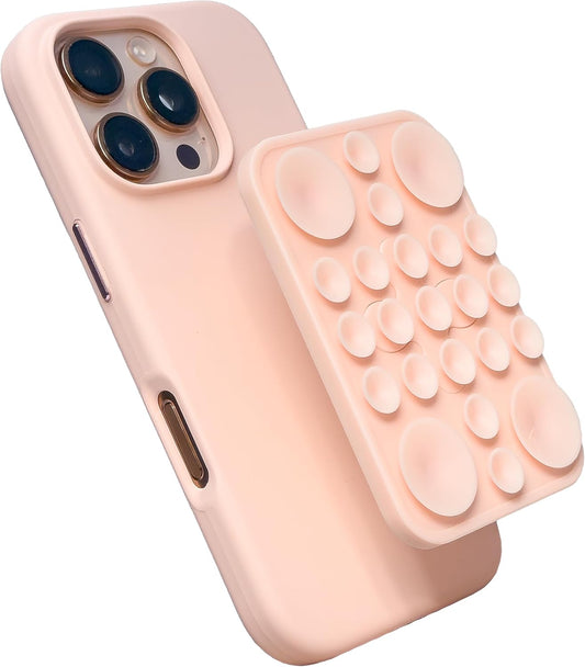 The Clingy Thingy Magnetic Sticky Phone Grip - Removable iPhone Suction Grip for Hands-Free FaceTime - Workouts, Influencers & Content Creator Essentials, Compatible with iPhone 12-16 (Pink Champagne)