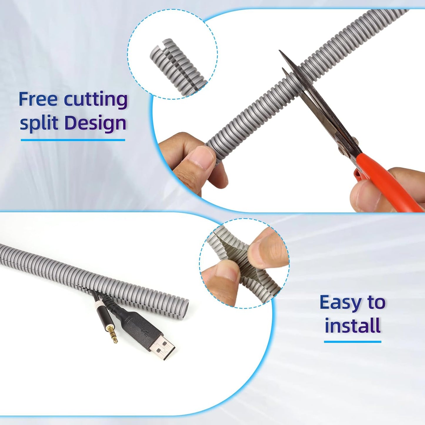 Split Wire Loom Tubing, 10,25ft Cord Protectors from Pets No Chew, Flexible Wire Covers Cord Protectors, Protective Split Cable Sleeve for Automotive Home Industrial Wires(Grey, 0.46inch-10ft)