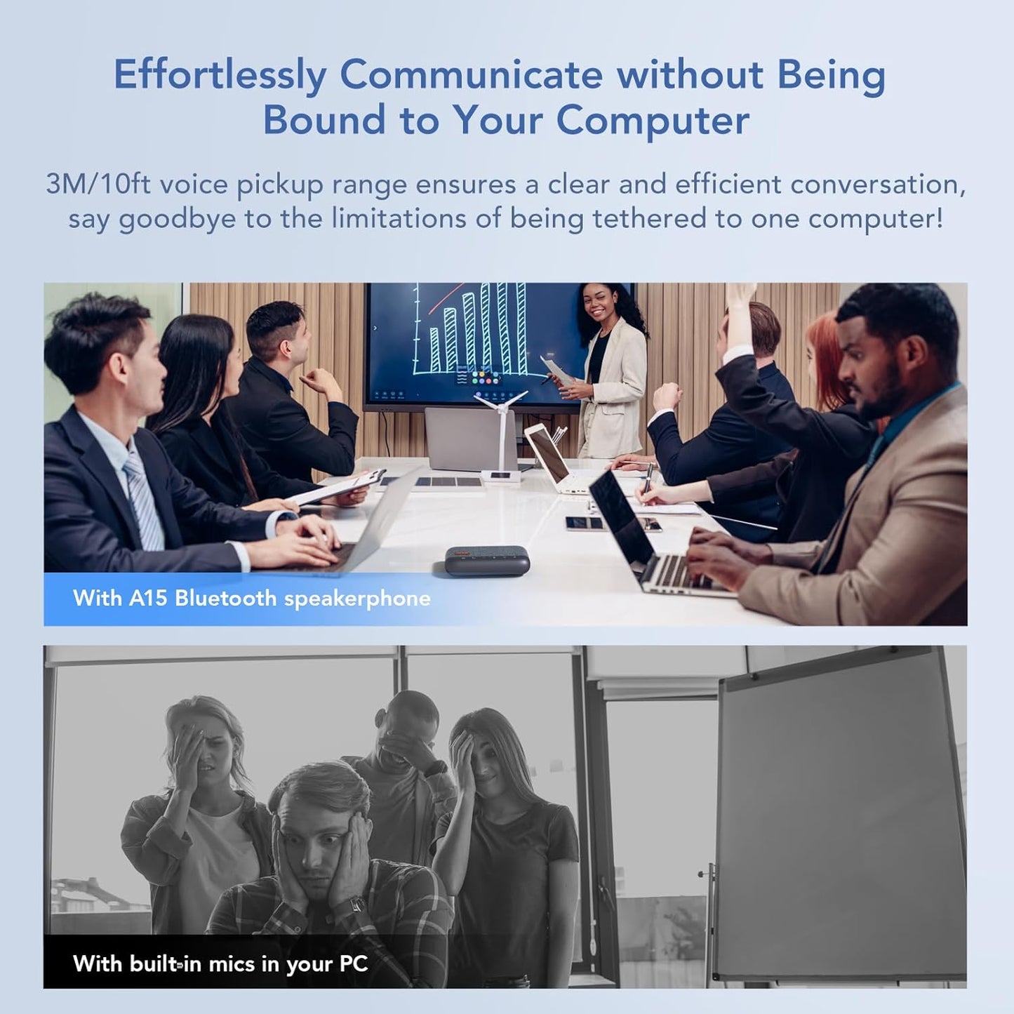 NUROUM A15 Conference Speaker and Microphone, Portable&Scalable Bluetooth Wireless Speakerphone, 360° Voice Pickup, Daisy Chian for Calls/Computer/PC/Laptop/Desktop via Bluetooth/Dongle/USB-A/C Blue