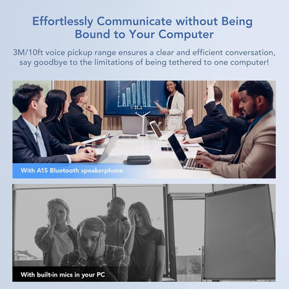 NUROUM A15 Conference Speaker and Microphone, Portable&Scalable Bluetooth Wireless Speakerphone, 360° Voice Pickup, Daisy Chian for Calls/Computer/PC/Laptop/Desktop via Bluetooth/Dongle/USB-A/C Blue