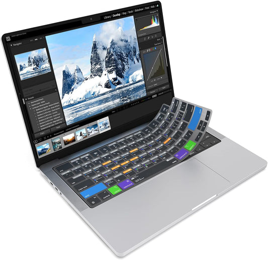 JCPal Adobe Lightroom Shortcut Guide Keyboard Cover for Apple MacBook Pro 14 inch and MacBook Pro 16 inch (M1-M4 Models) and MacBook Air 13 inch and MacBook Air 15 inch (M2-M4 Models) (US-Layout)